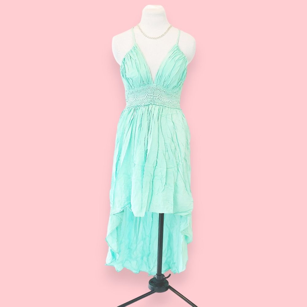 Stunning High-Low Dress Aqua Crochet Lace NWT XS